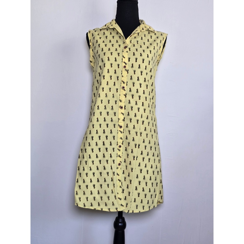 Maison Scotch Womens Sleeveless Pineapple Print Shirt Dress Yellow Size 1 resort